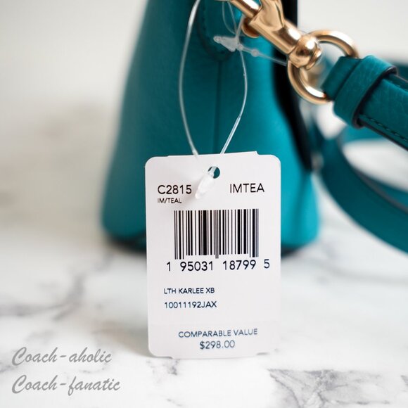NWT Coach C2815 Karlee Crossbody Bag Pebble Leather in Teal - Picture 4 of 9